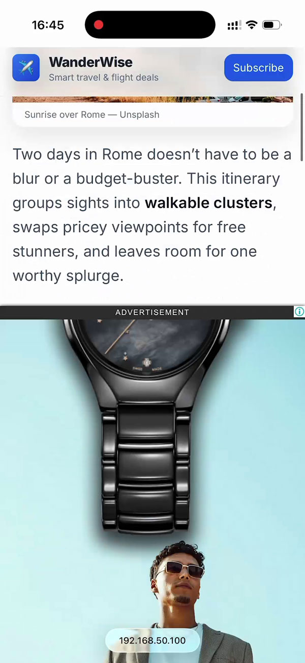 Fixed Watch and Scrolling Background — mobile video demo